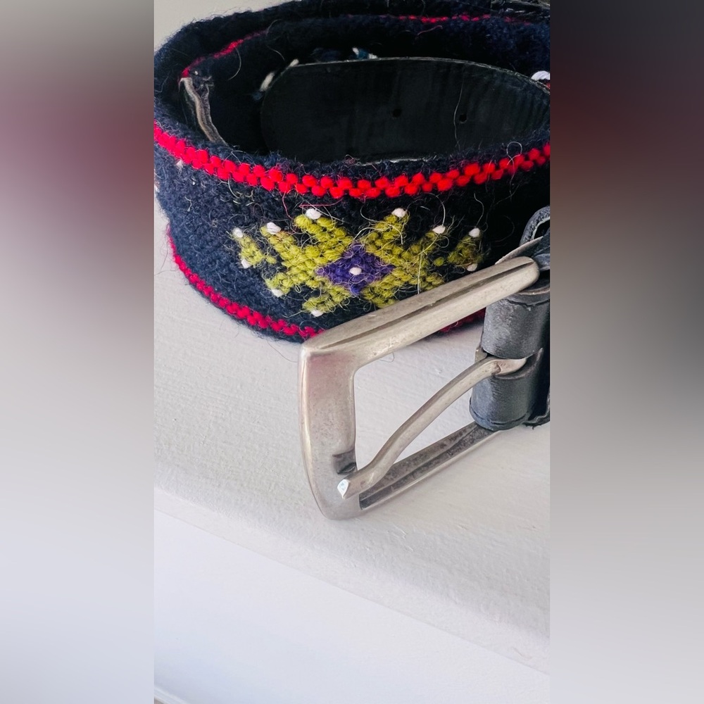 Colorful Hand Woven Wool Belt with Silver Buckle